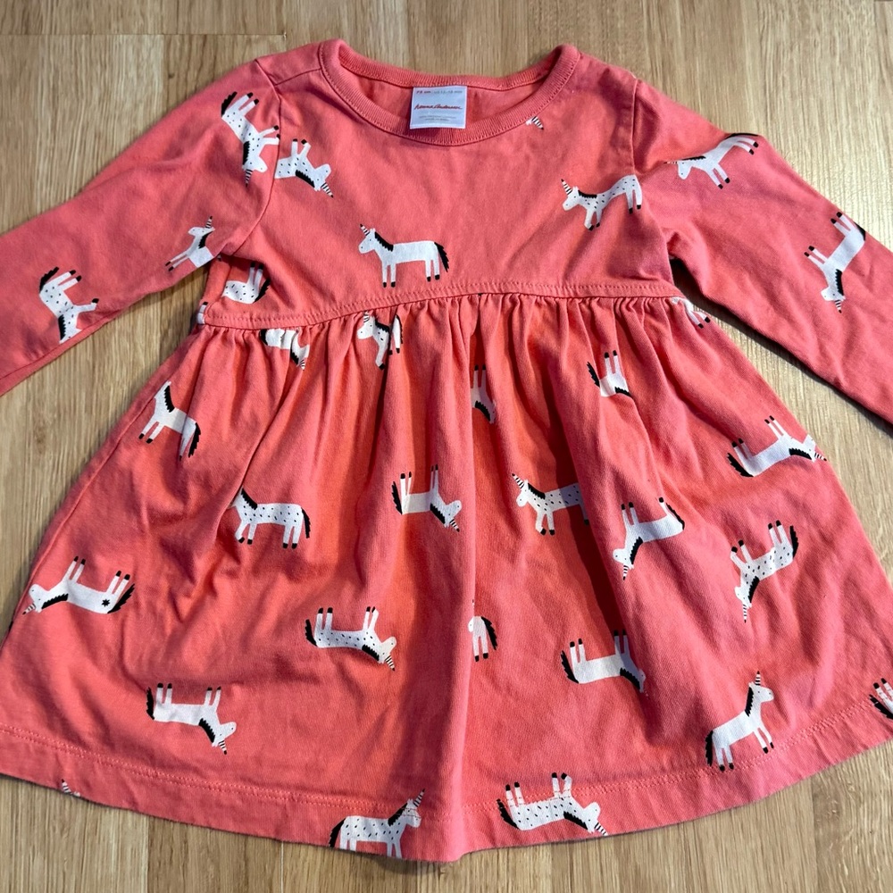 EUC Hanna Andersson 100% Organic Cotton Hopscotch Dress - Unicorn Print - 12/18M